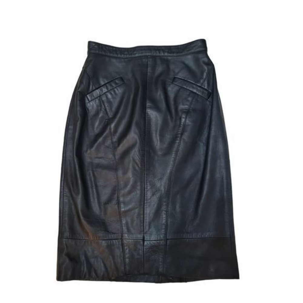 Designed‎ by Gingette genuine leather vintage black pencil skirt size 40